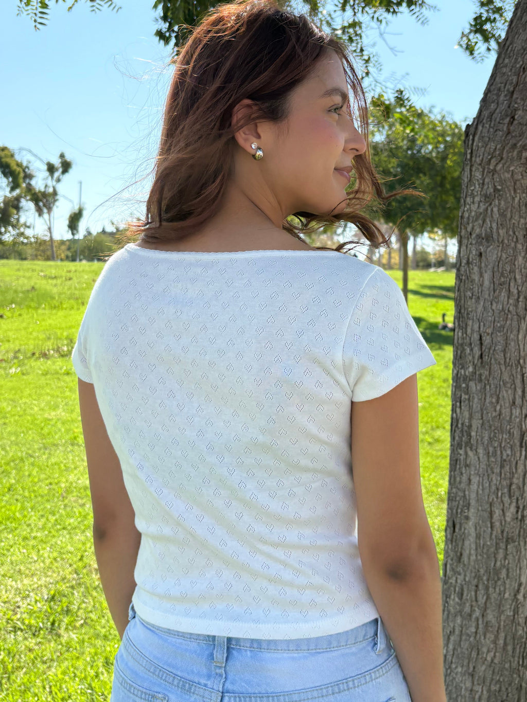 White Eyelet Knit Top