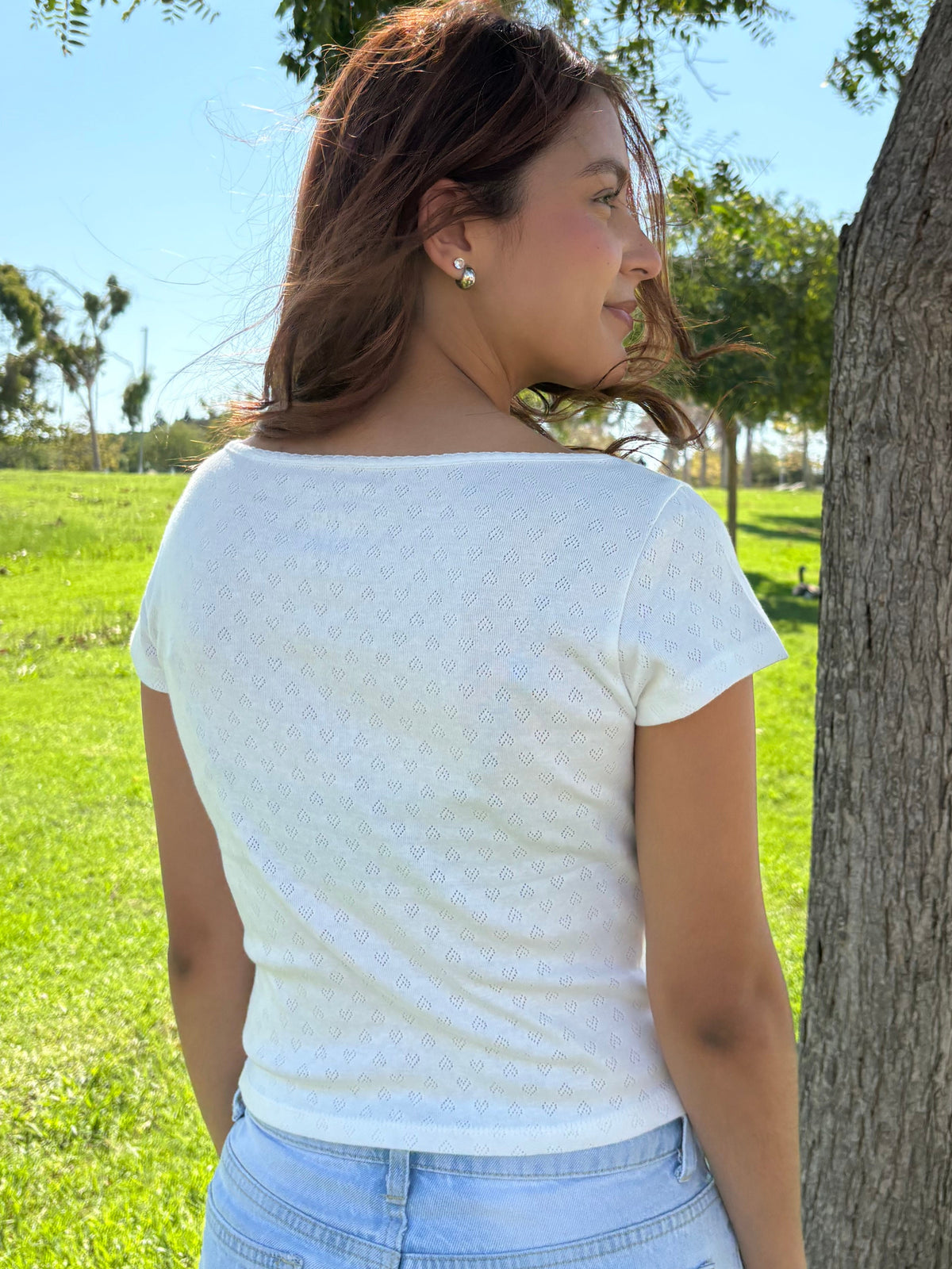 White Eyelet Knit Top