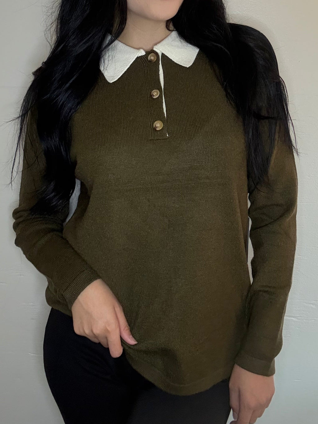 Olive Collared Knit Pullover