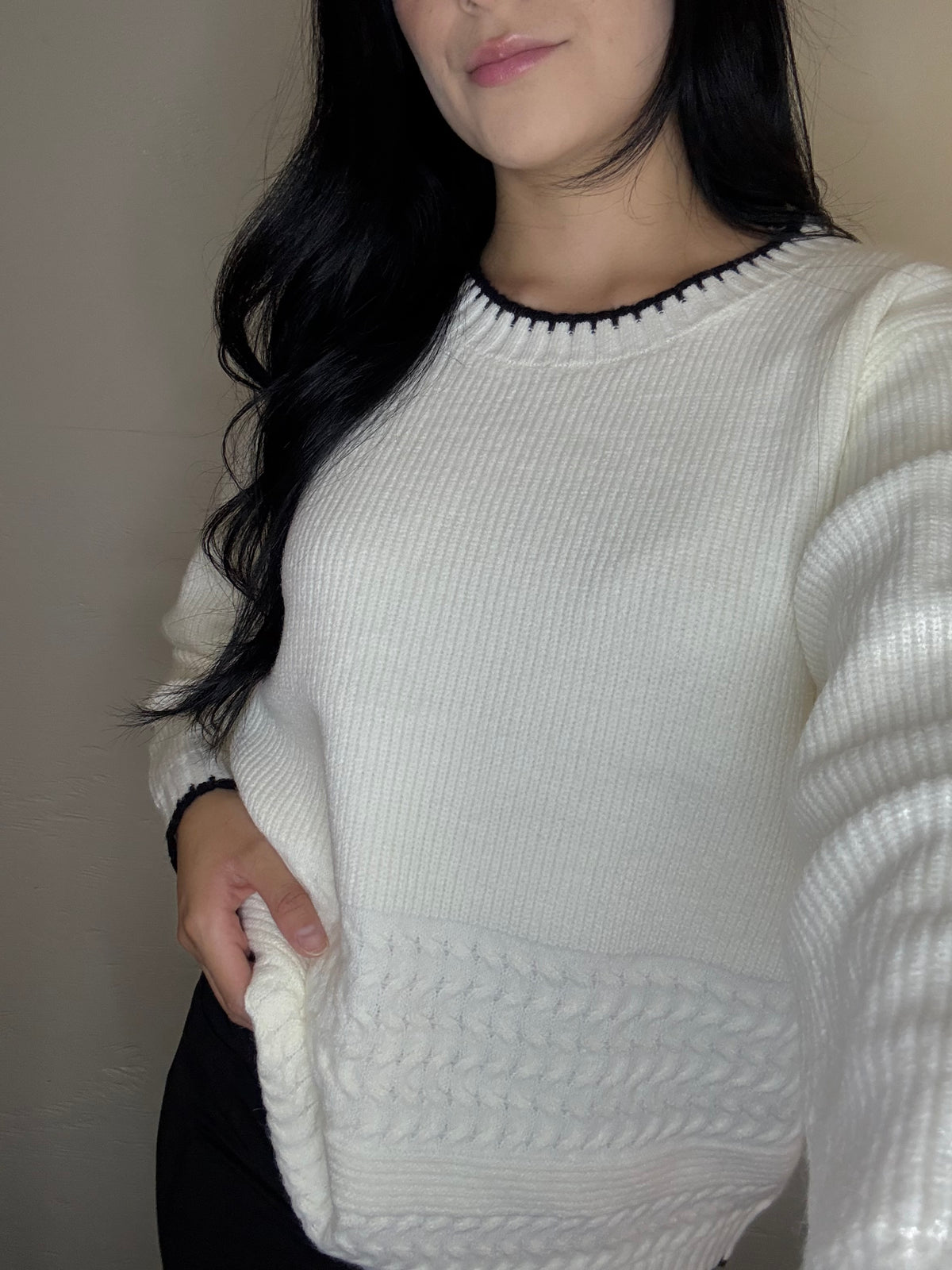 Ivory Textured Knit Sweater