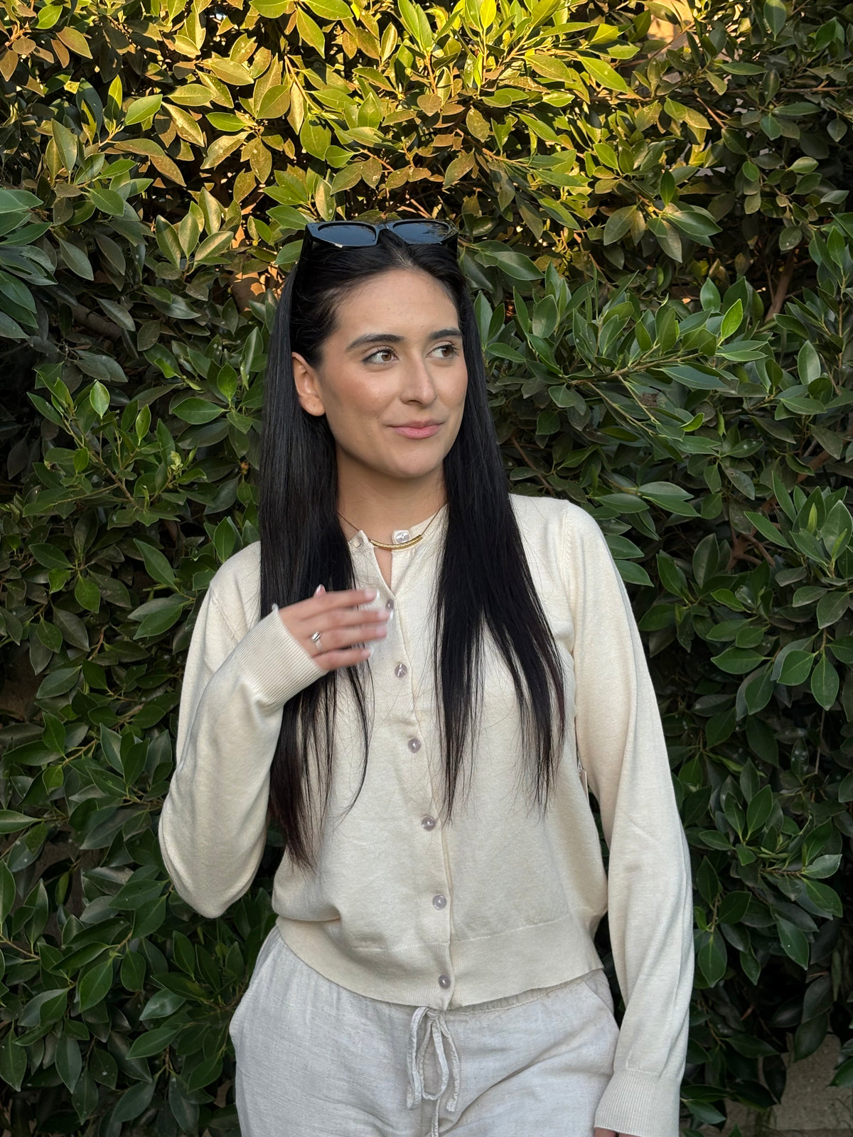 Cream Button-Down Knit Cardigan