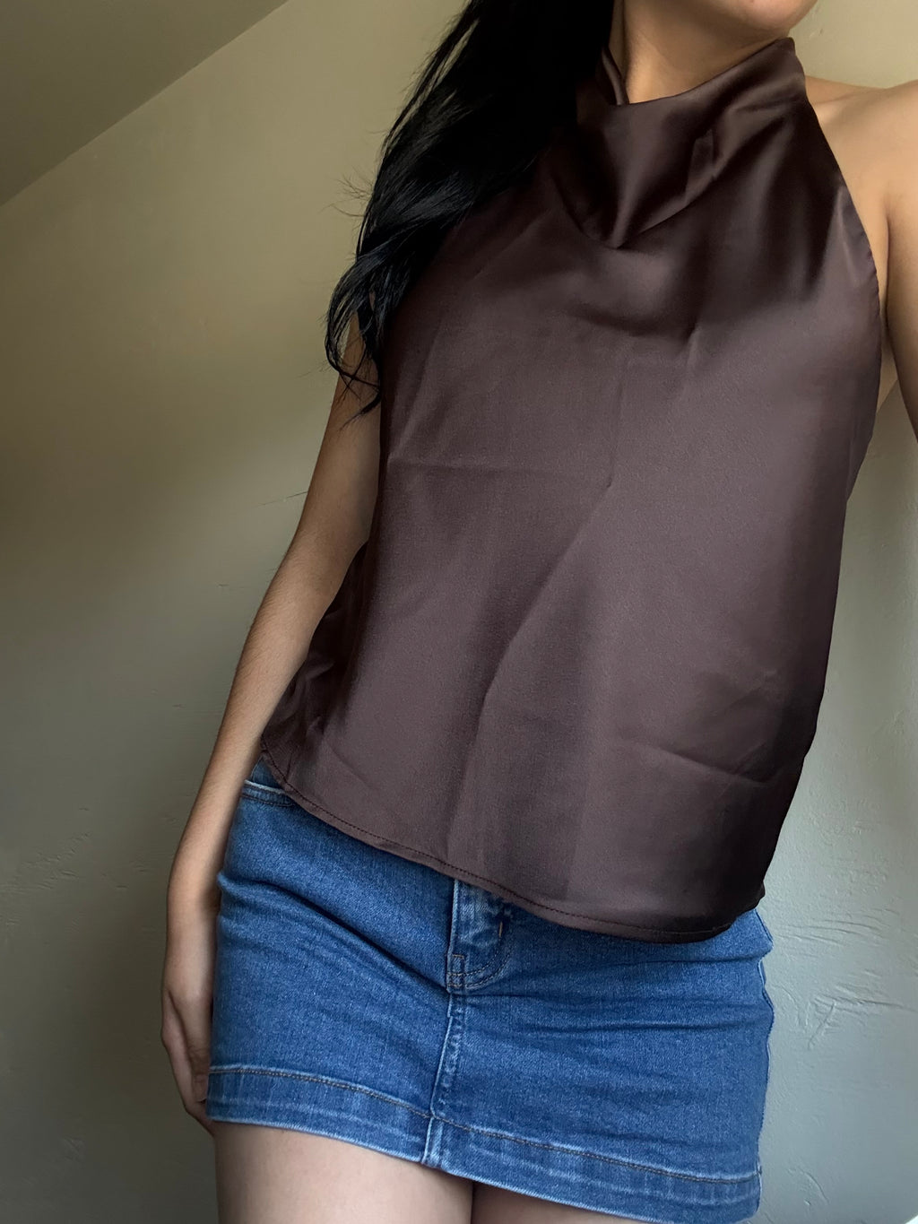 Chocolate Satin Halter Top