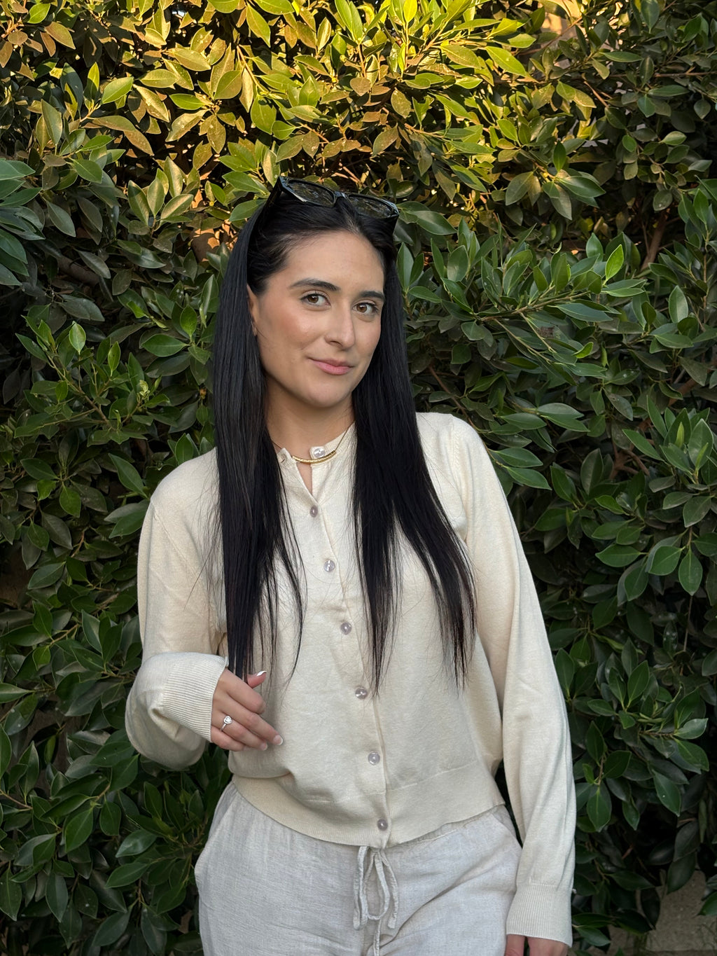 Cream Button-Down Knit Cardigan
