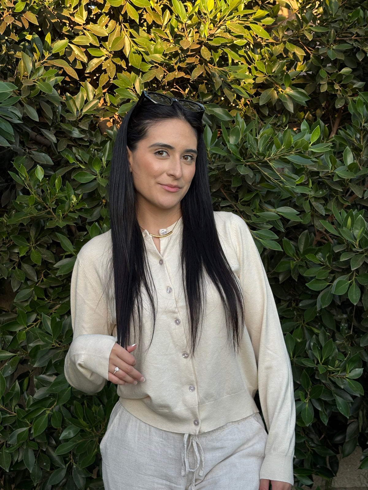 Cream Button-Down Knit Cardigan