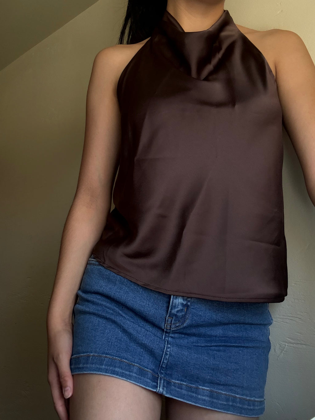 Chocolate Satin Halter Top