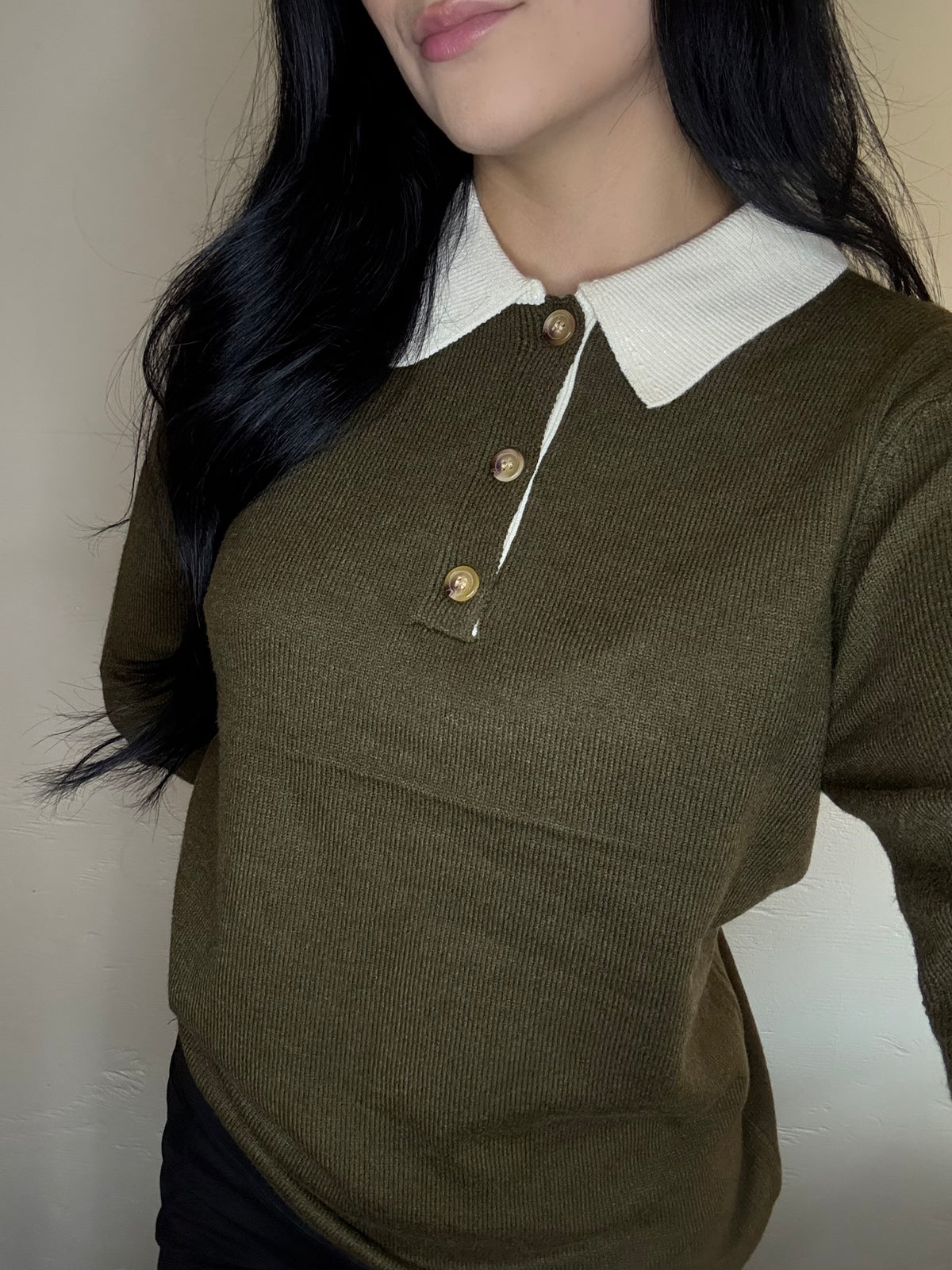 Olive Collared Knit Pullover