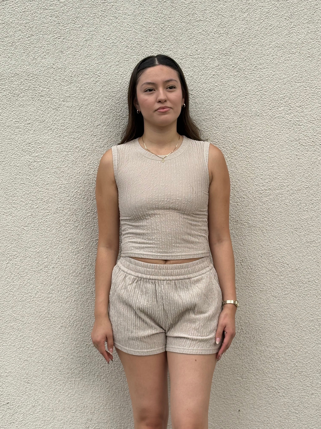Neutral Ribbed Short Set