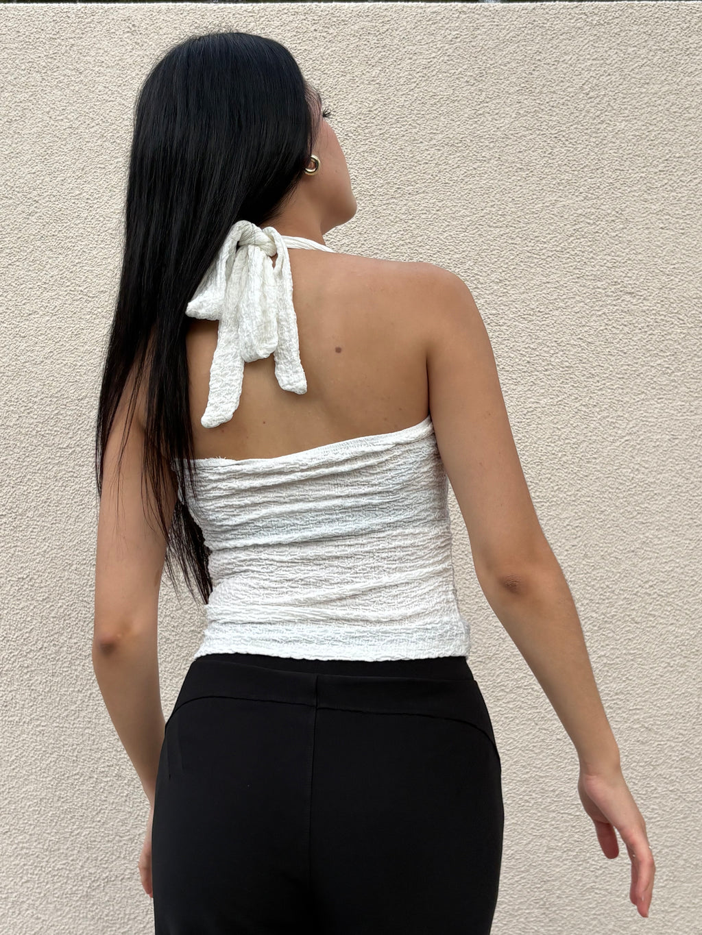 White Textured Tie-Back Top