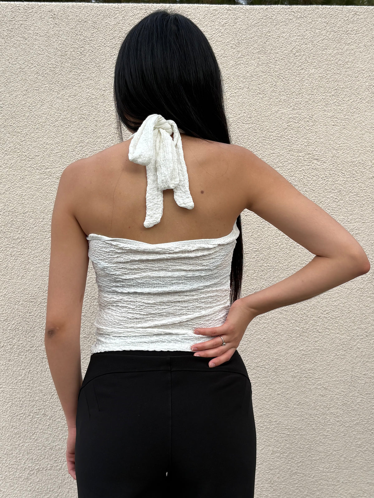 White Textured Tie-Back Top
