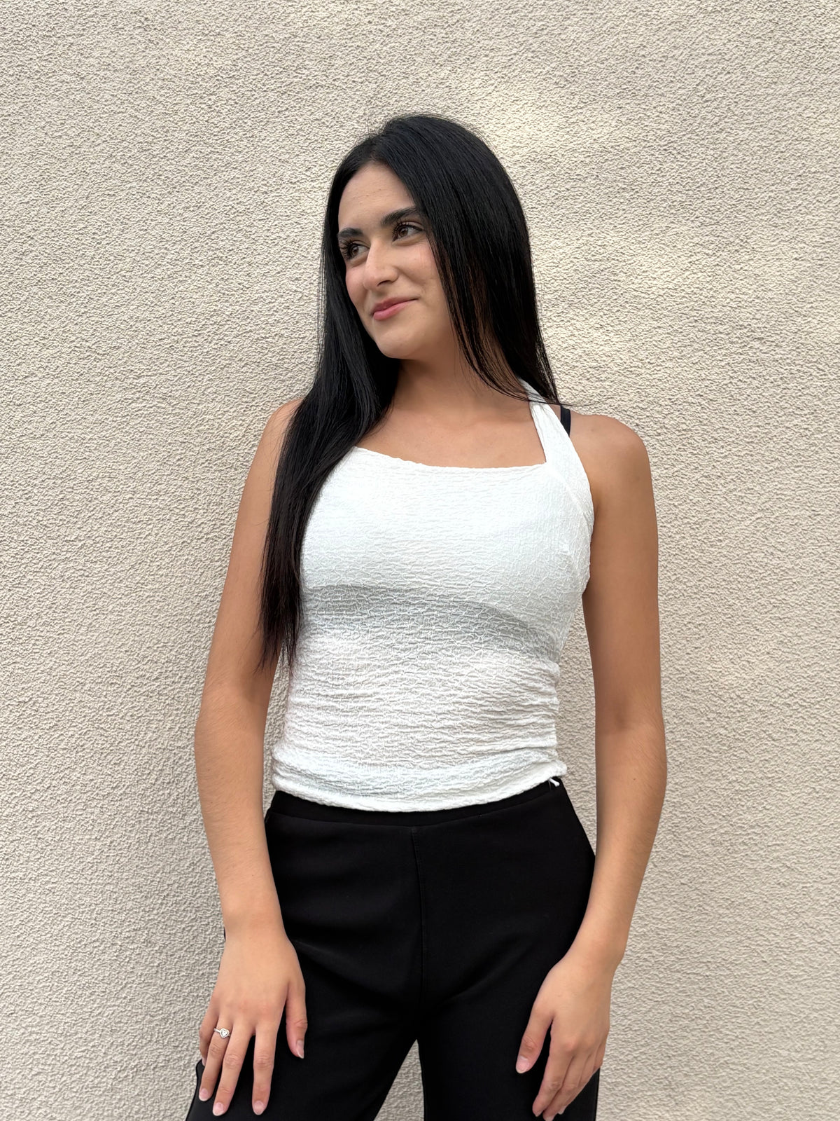 White Textured Tie-Back Top