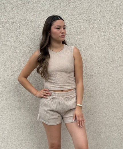 Neutral Ribbed Short Set